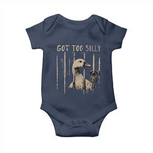 Got Too Silly Baby Onesie Funny Goose Jailbird Prison TS11 Navy Print Your Wear