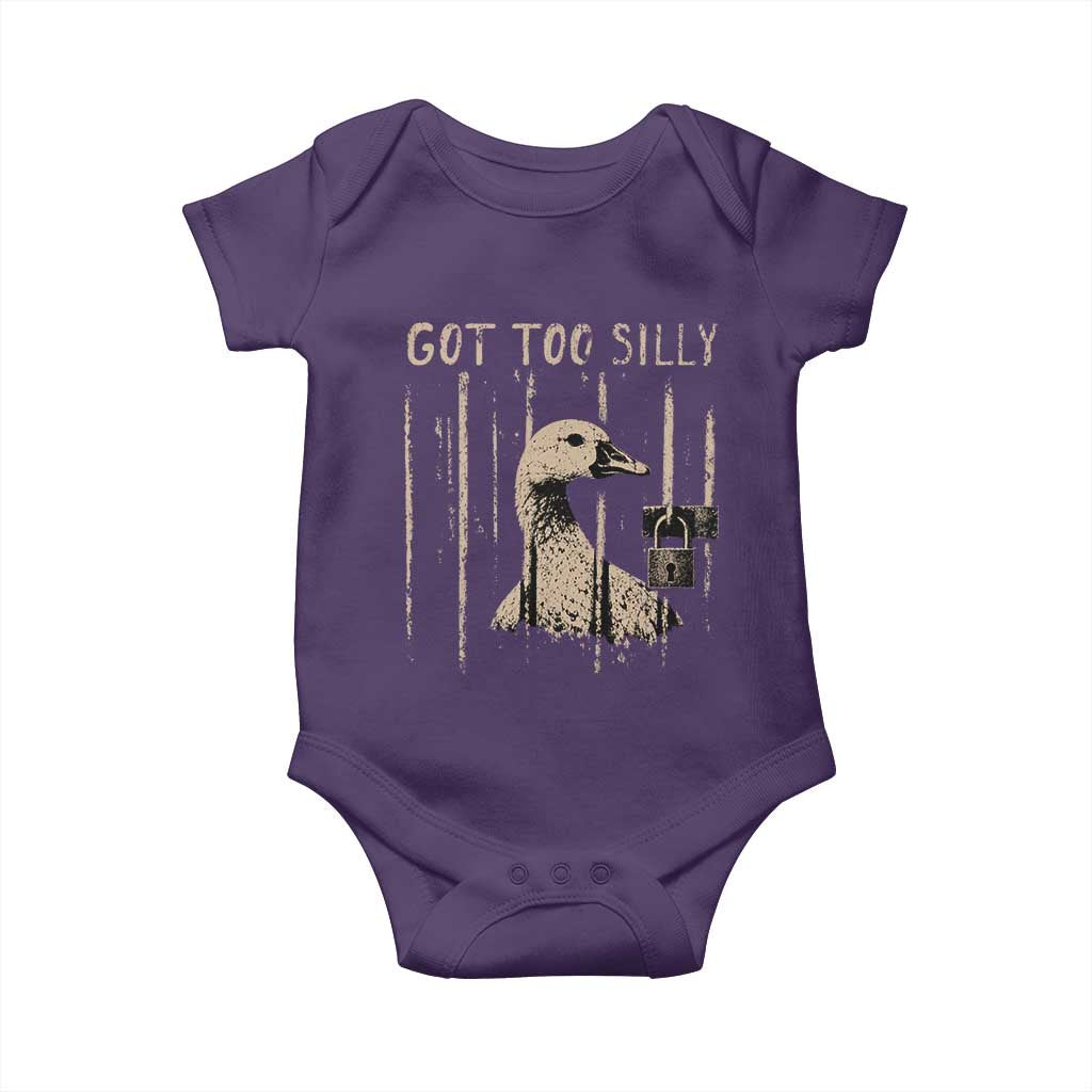 Got Too Silly Baby Onesie Funny Goose Jailbird Prison TS11 Purple Print Your Wear