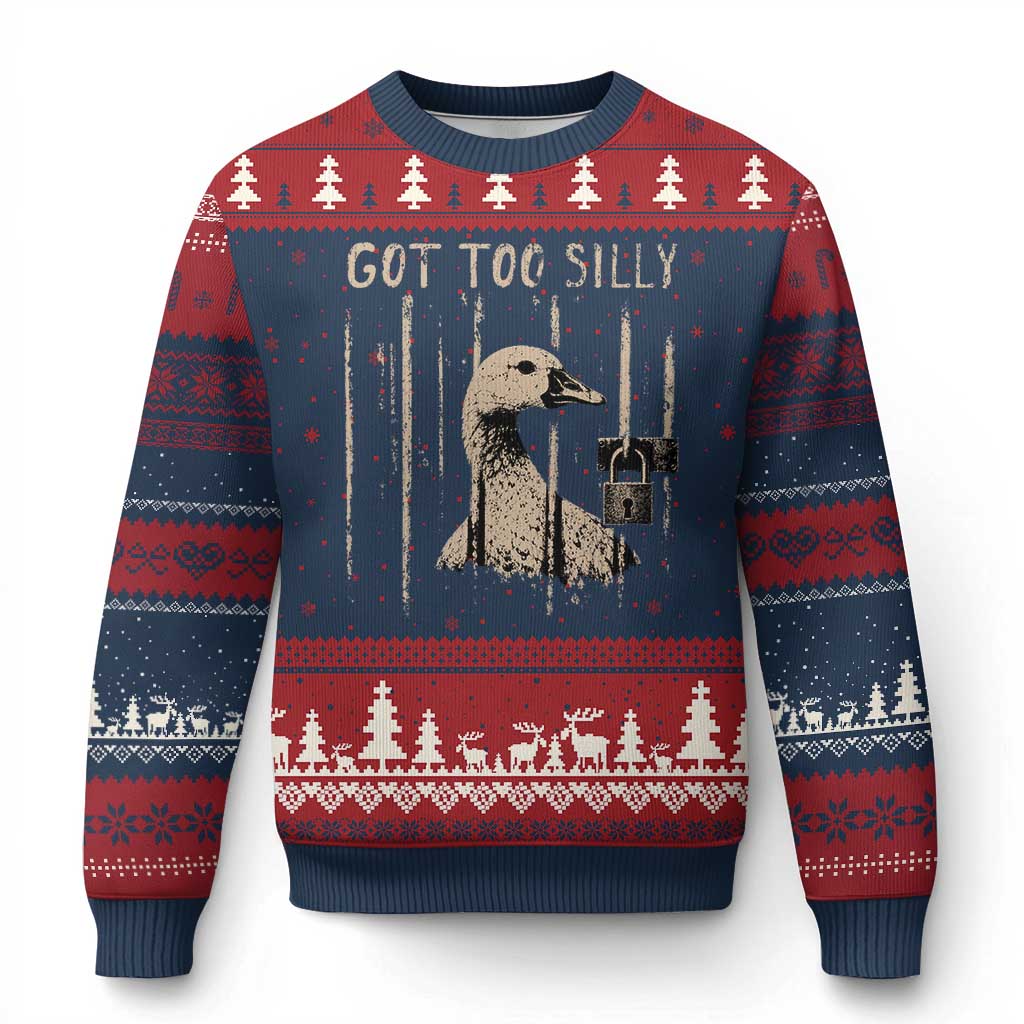 Got Too Silly Ugly Christmas Sweater Funny Goose Jailbird Prison TS11 Navy Red Print Your Wear