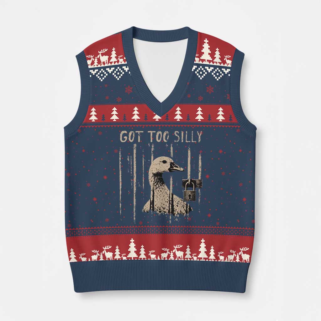 Got Too Silly V-Neck Knit Sweater Vest Funny Goose Jailbird Prison TS11 Navy Red Print Your Wear