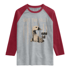 Got Too Silly Raglan Shirt Funny Goose Jailbird Prison TS11 Heather Gray Heather Red Print Your Wear