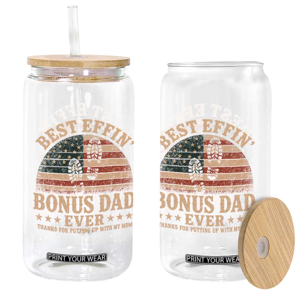 Best Effin Bonus Dad Ever Glass Can Step Dad American Flag Father's Day Gifts TS11 Print Your Wear