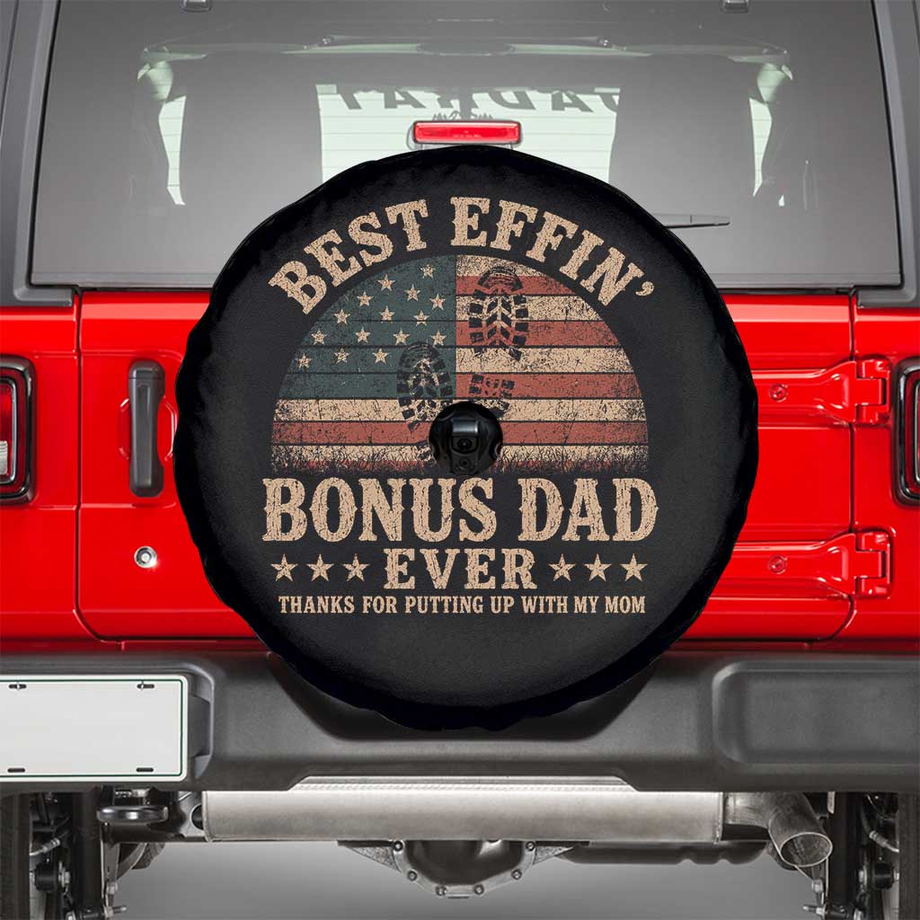 Best Effin Bonus Dad Ever Spare Tire Cover Step Dad American Flag Father's Day Gifts TS11 Black Print Your Wear
