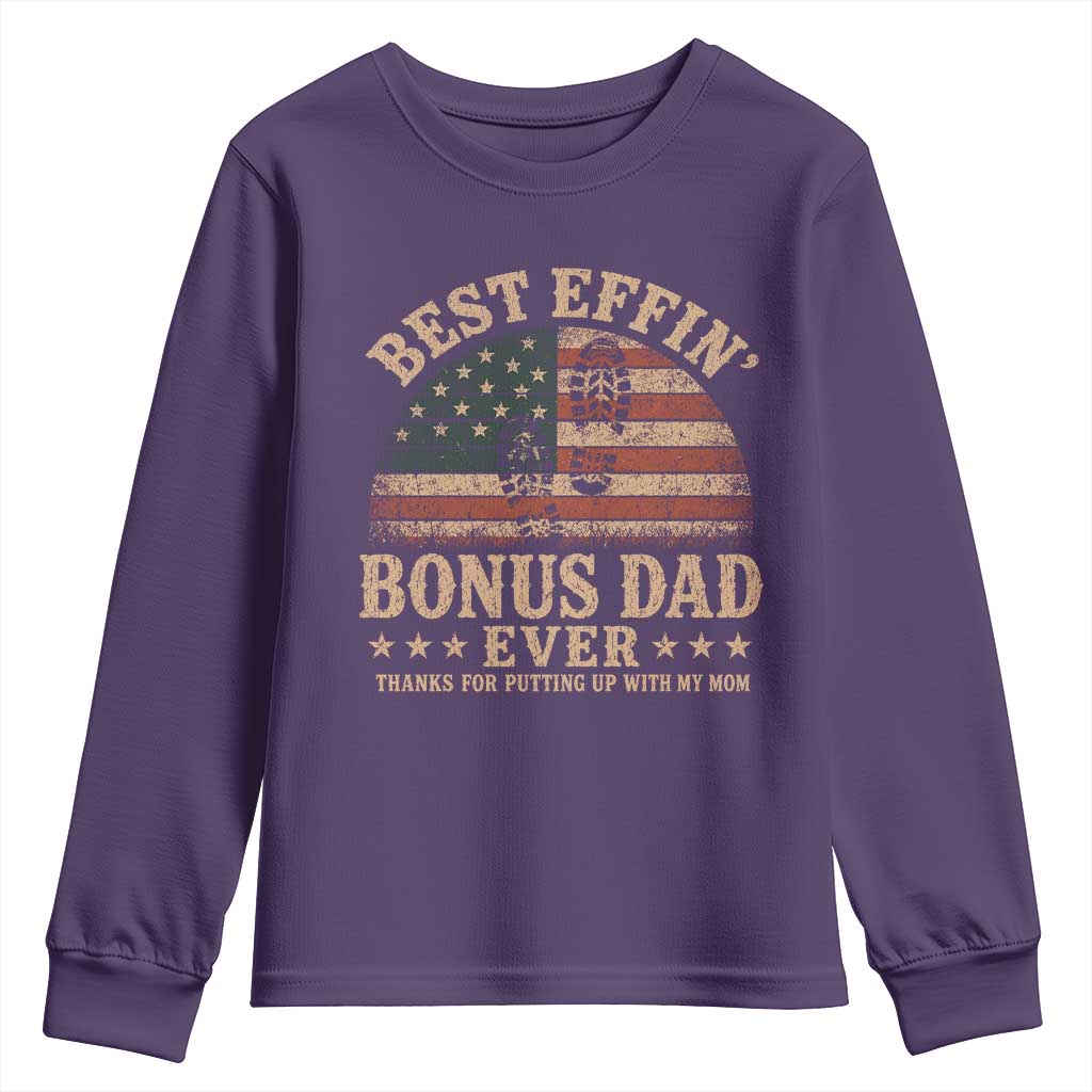 Best Effin Bonus Dad Ever Youth Sweatshirt Step Dad American Flag Father's Day Gifts TS11 Purple Print Your Wear