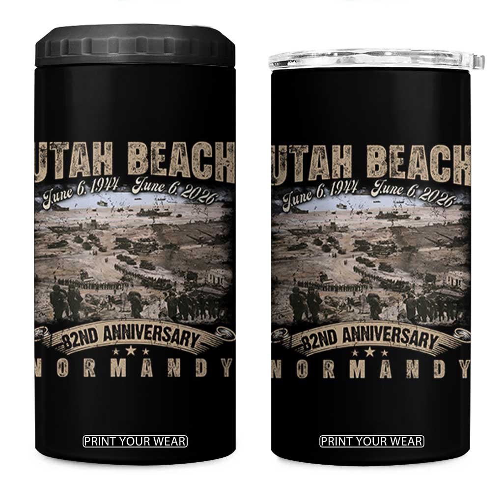 Utah Beach D Day 4 in 1 Can Cooler Tumbler 82nd Anniversary Honor History Normandy WWII TS11 One Size: 16 oz Black Print Your Wear