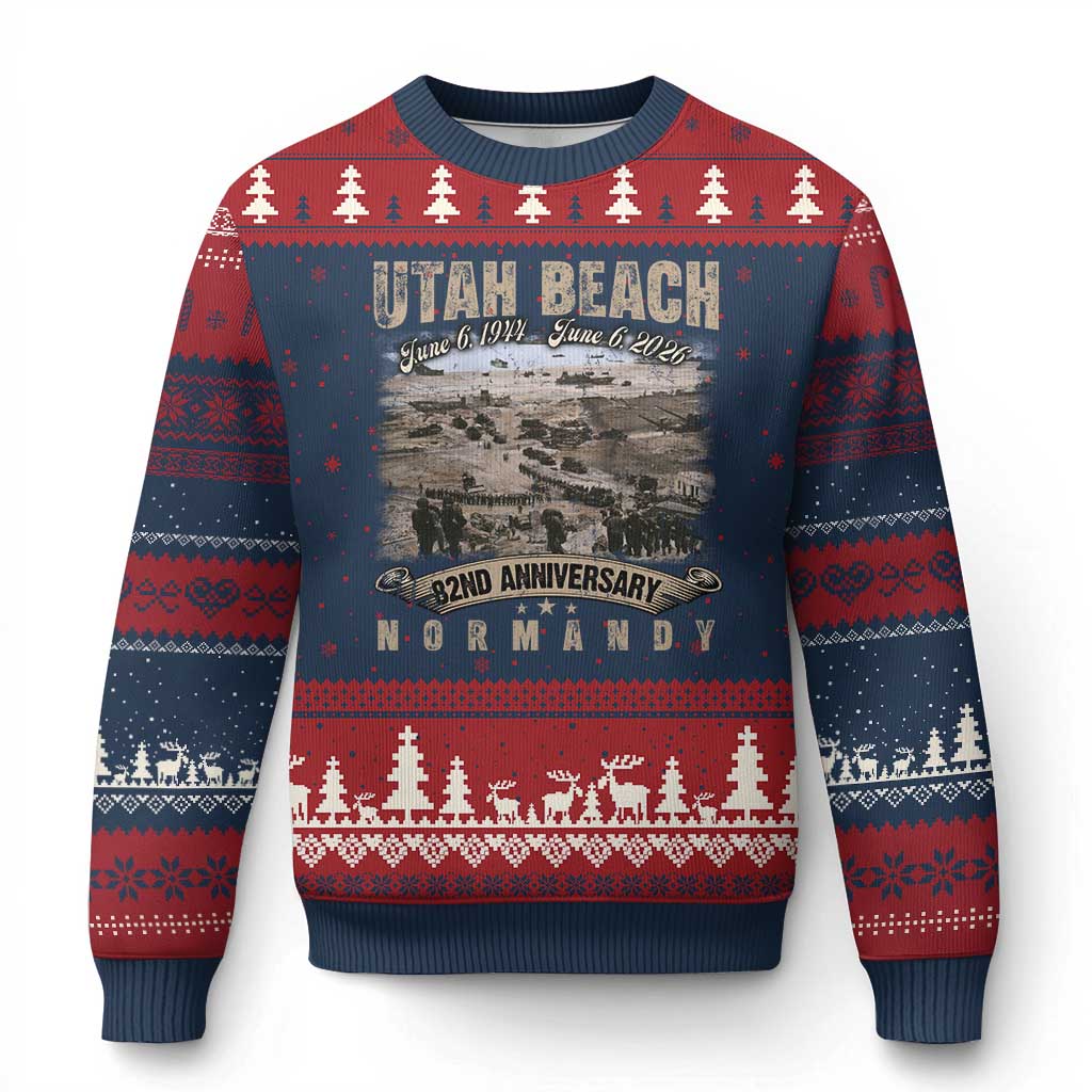 Utah Beach D Day Ugly Christmas Sweater 82nd Anniversary Honor History Normandy WWII TS11 Navy Red Print Your Wear