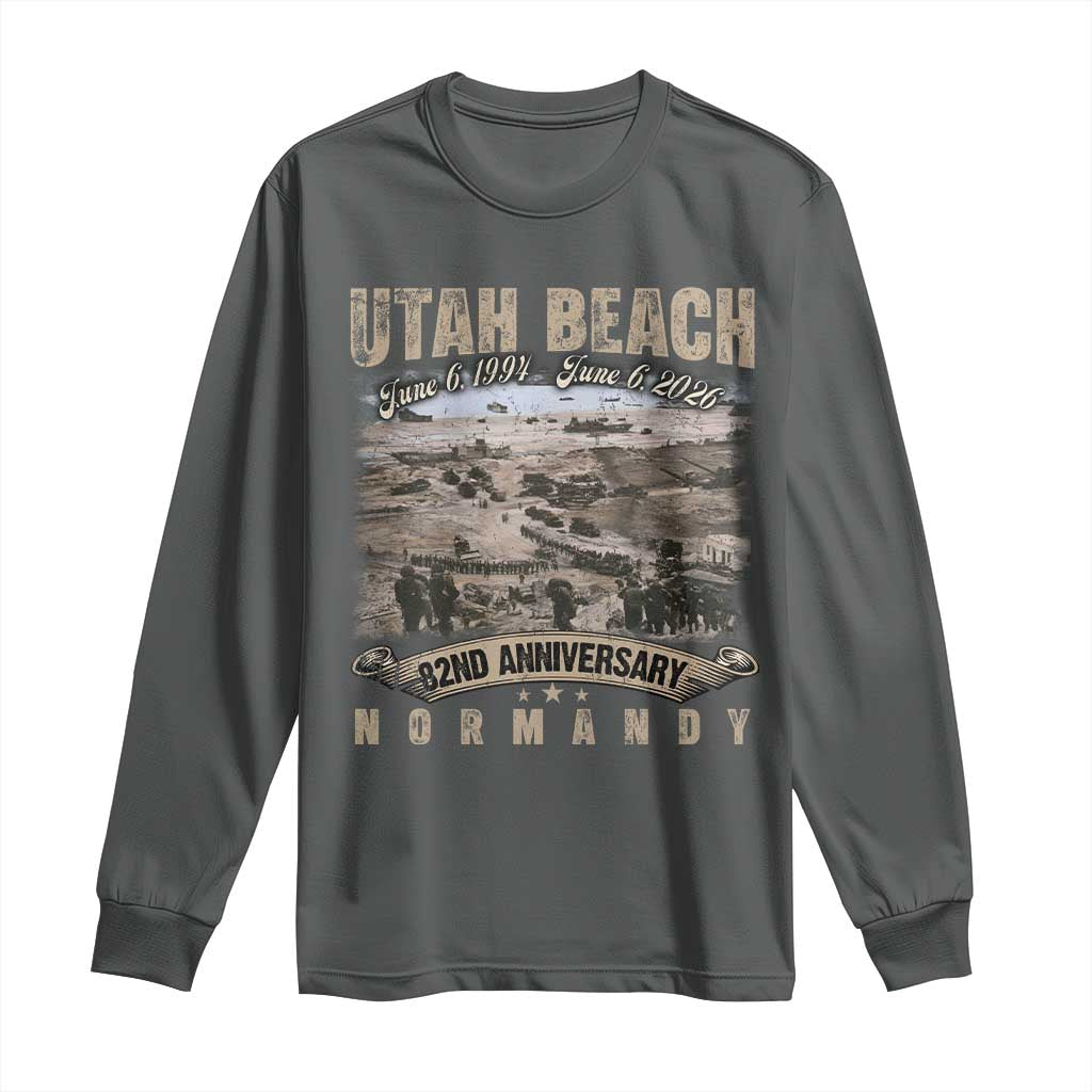 Utah Beach D Day Long Sleeve Shirt 82nd Anniversary Honor History Normandy WWII TS11 Dark Heather Print Your Wear