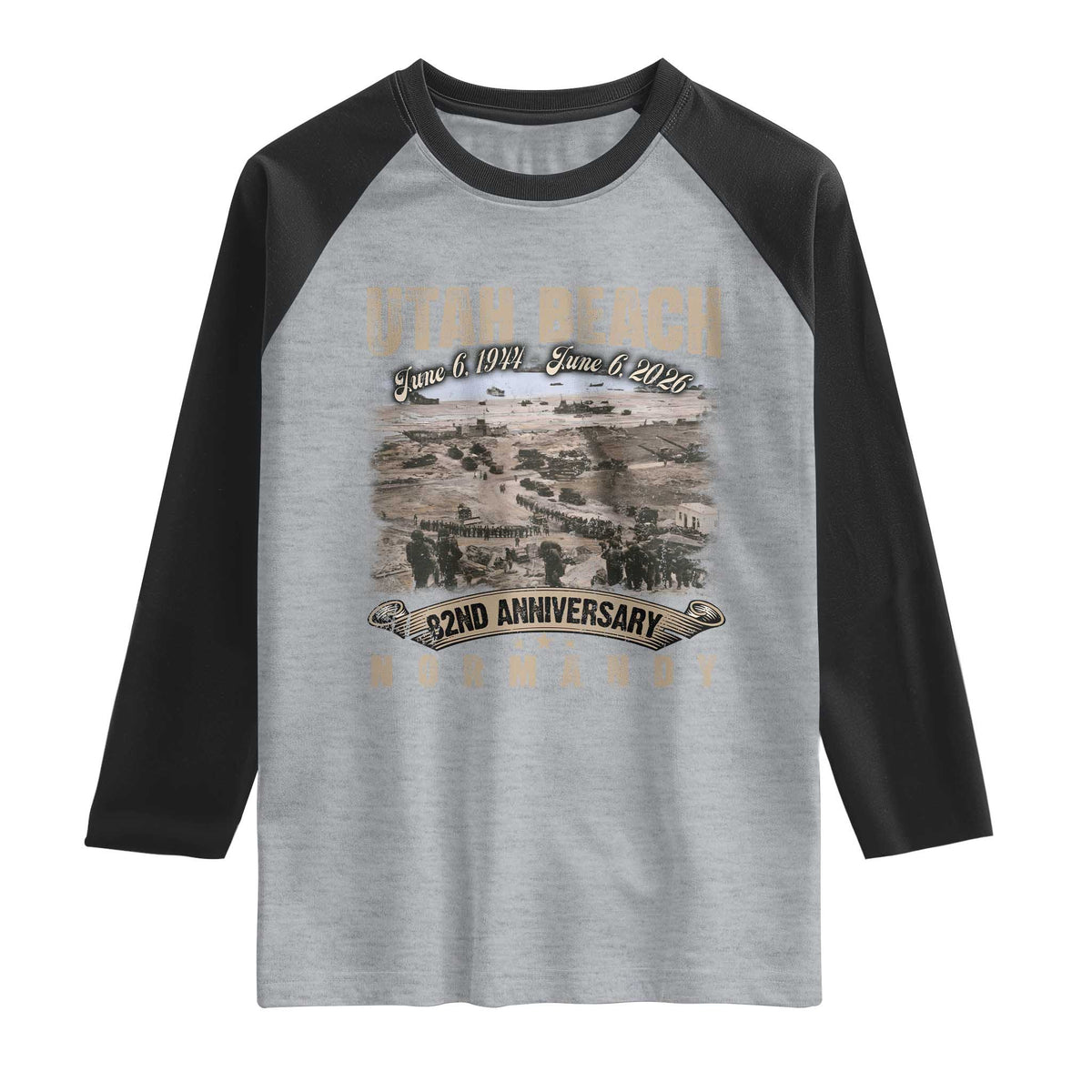Utah Beach D Day Raglan Shirt 82nd Anniversary Honor History Normandy WWII TS11 Heather Gray Black Print Your Wear