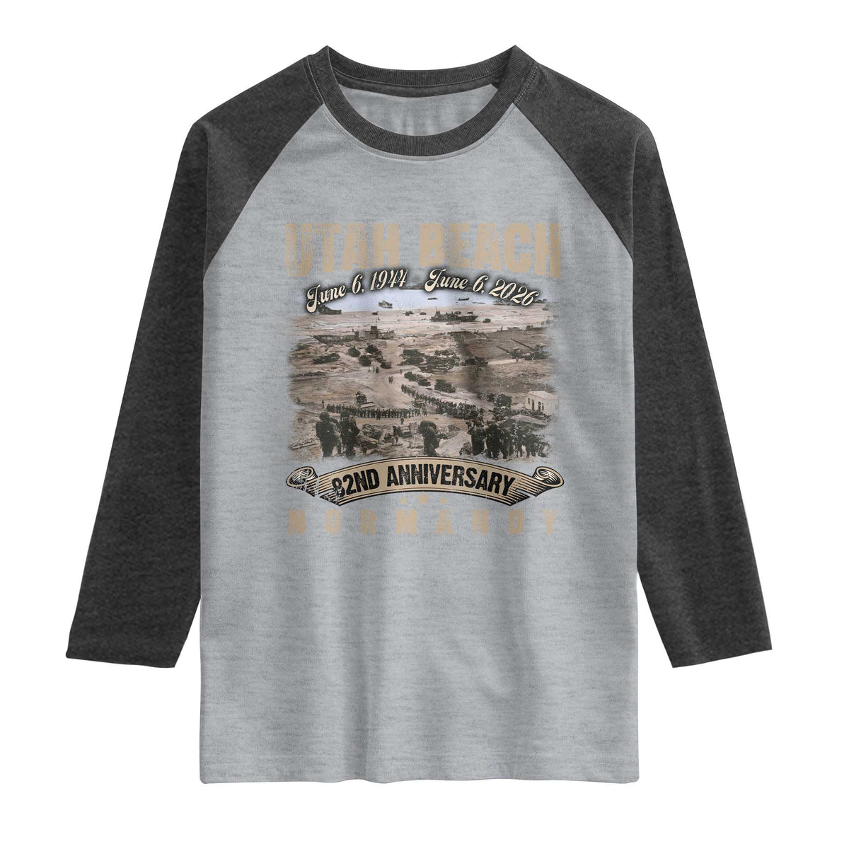 Utah Beach D Day Raglan Shirt 82nd Anniversary Honor History Normandy WWII TS11 Heather Gray Heather Charcoal Print Your Wear