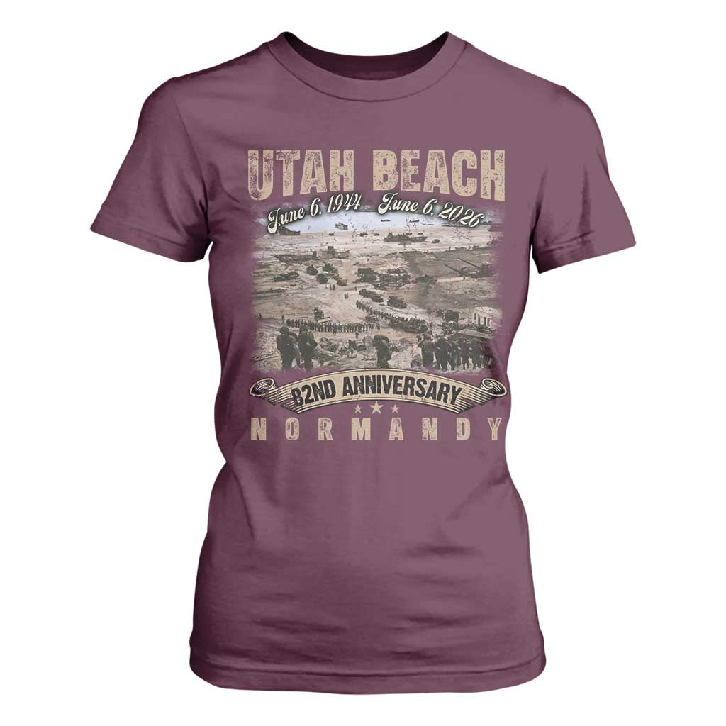 Utah Beach D Day T Shirt For Women 82nd Anniversary Honor History Normandy WWII TS11 Maroon Print Your Wear