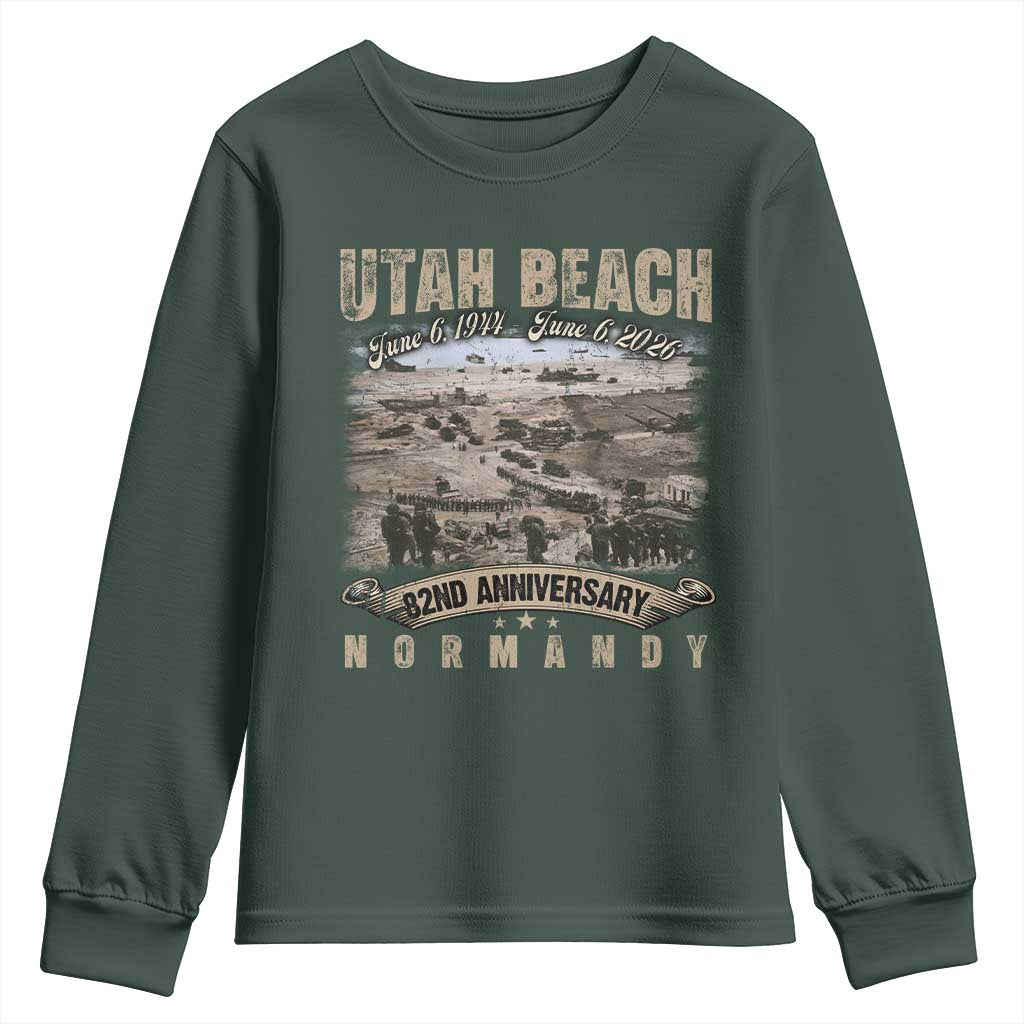 Utah Beach D Day Youth Sweatshirt 82nd Anniversary Honor History Normandy WWII TS11 Dark Forest Green Print Your Wear