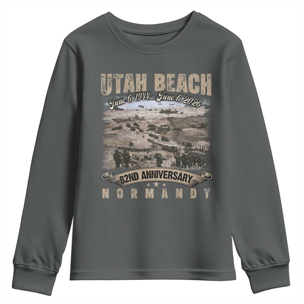 Utah Beach D Day Youth Sweatshirt 82nd Anniversary Honor History Normandy WWII TS11 Dark Heather Print Your Wear