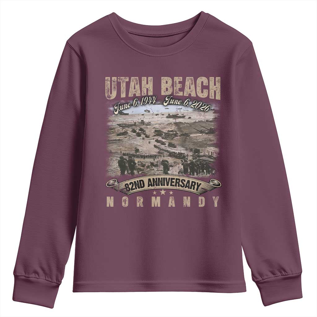 Utah Beach D Day Youth Sweatshirt 82nd Anniversary Honor History Normandy WWII TS11 Maroon Print Your Wear