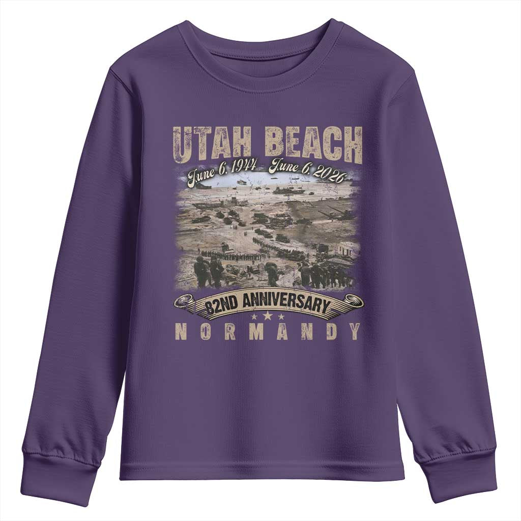 Utah Beach D Day Youth Sweatshirt 82nd Anniversary Honor History Normandy WWII TS11 Purple Print Your Wear