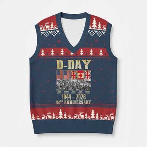 D Day 82nd Anniversary Honor History Normandy WWII V-Neck Knit Sweater Vest TS11 Navy Red Print Your Wear
