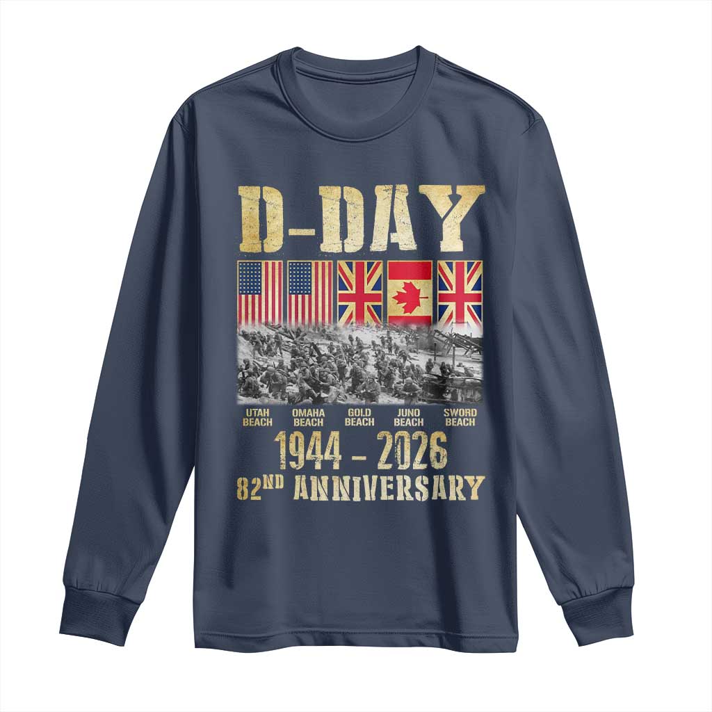 D Day 82nd Anniversary Honor History Normandy WWII Long Sleeve Shirt TS11 Navy Print Your Wear