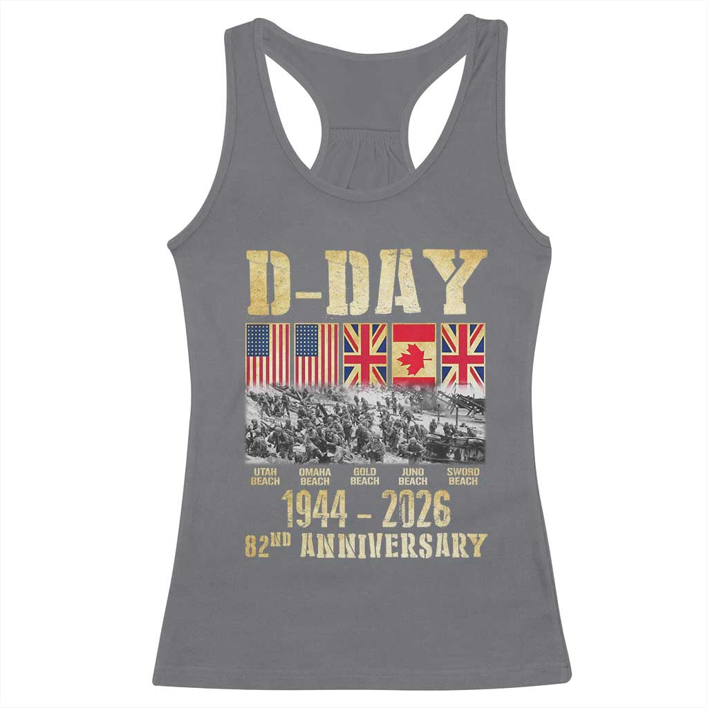 D Day 82nd Anniversary Honor History Normandy WWII Racerback Tank Top TS11 Charcoal Print Your Wear