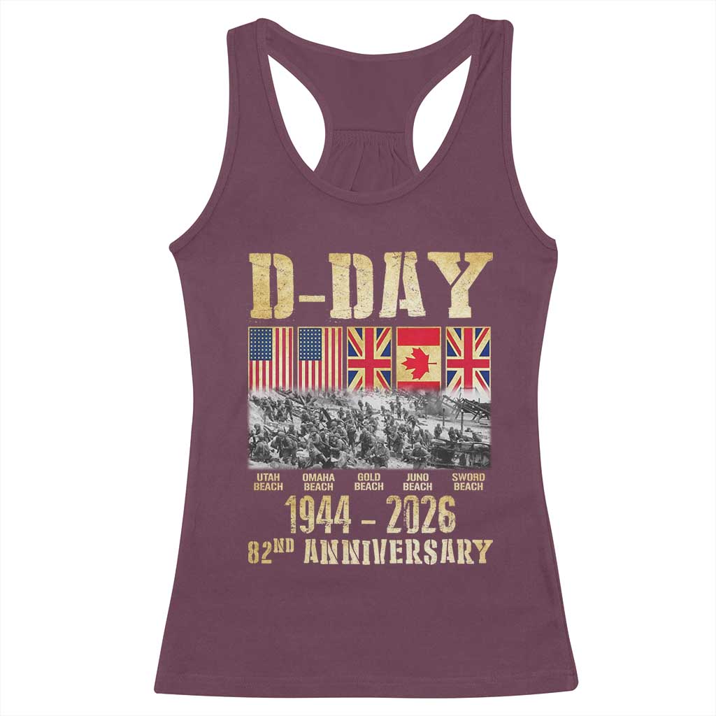 D Day 82nd Anniversary Honor History Normandy WWII Racerback Tank Top TS11 Maroon Print Your Wear