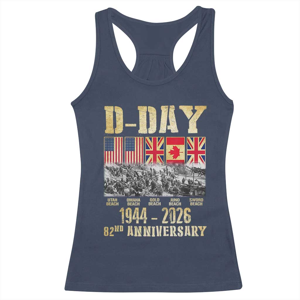 D Day 82nd Anniversary Honor History Normandy WWII Racerback Tank Top TS11 Navy Print Your Wear