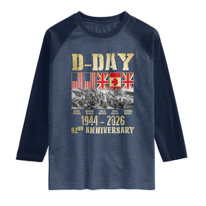 D Day 82nd Anniversary Honor History Normandy WWII Raglan Shirt TS11 Heather Denim Navy Print Your Wear