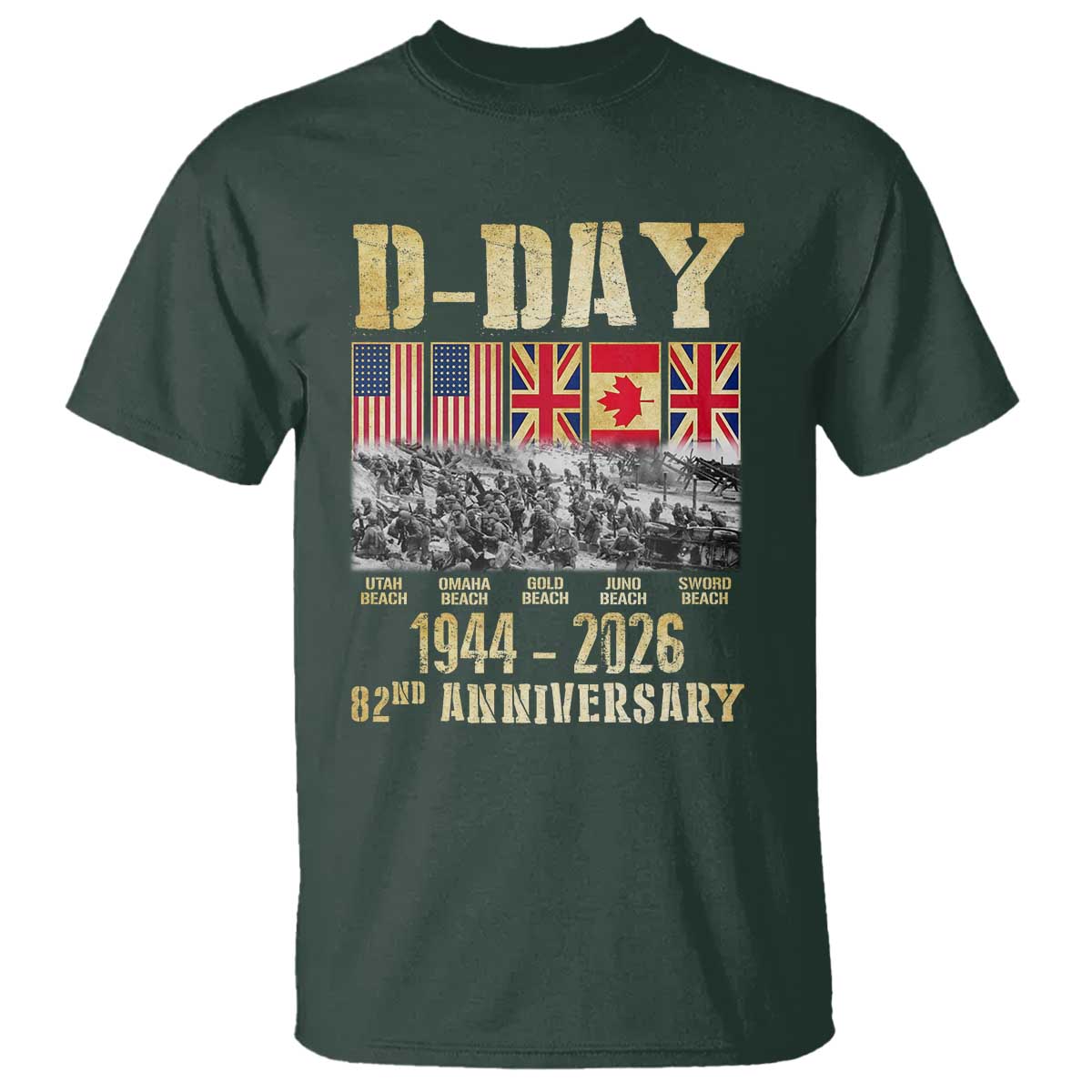 D Day 82nd Anniversary Honor History Normandy WWII T Shirt TS11 Dark Forest Green Print Your Wear