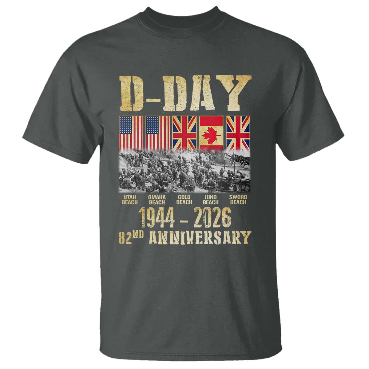 D Day 82nd Anniversary Honor History Normandy WWII T Shirt TS11 Dark Heather Print Your Wear