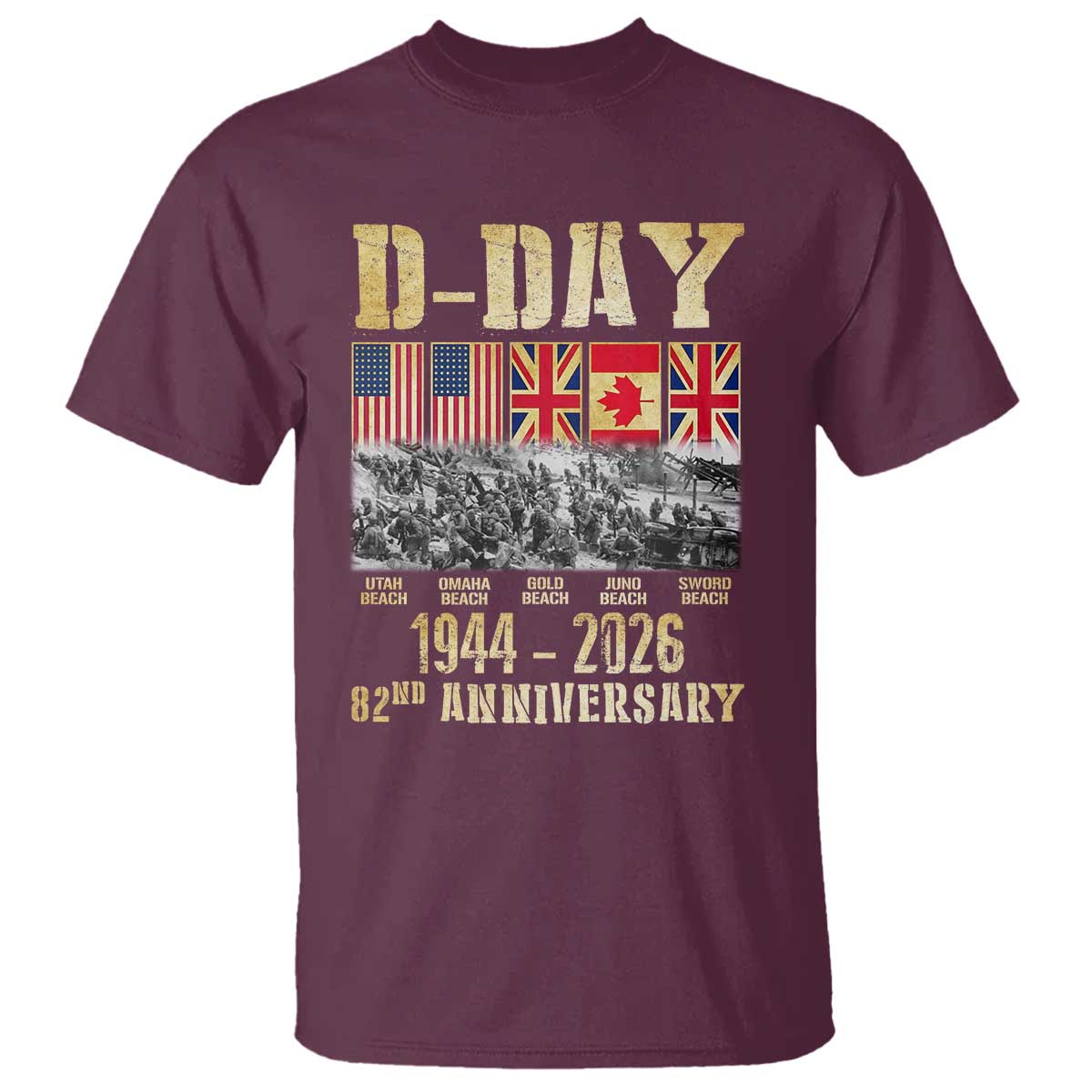 D Day 82nd Anniversary Honor History Normandy WWII T Shirt TS11 Maroon Print Your Wear