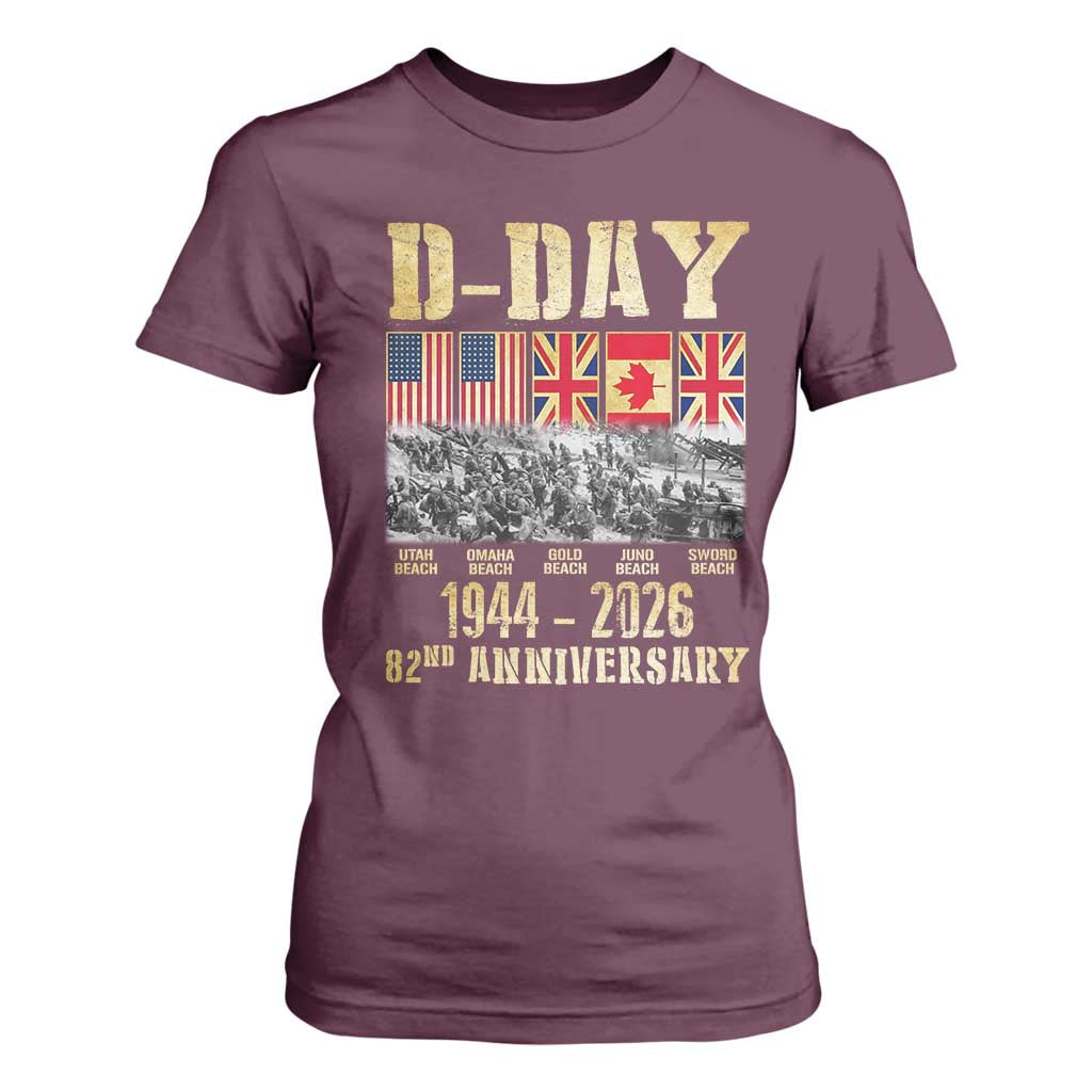 D Day 82nd Anniversary Honor History Normandy WWII T Shirt For Women TS11 Maroon Print Your Wear