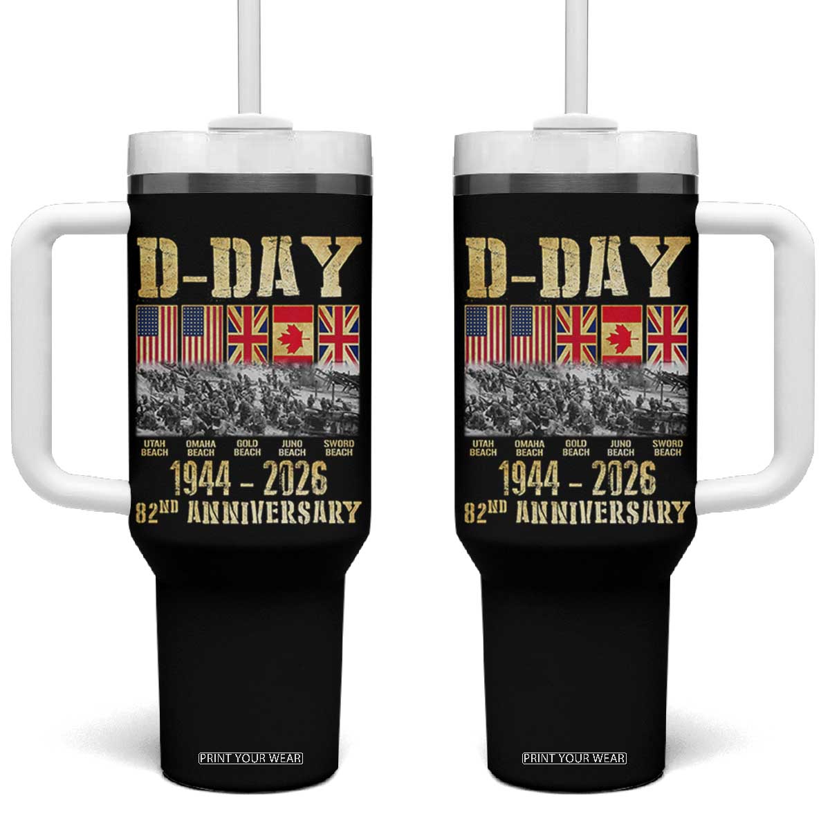 D Day 82nd Anniversary Honor History Normandy WWII Tumbler With Handle TS11 One Size: 40 oz Black Print Your Wear
