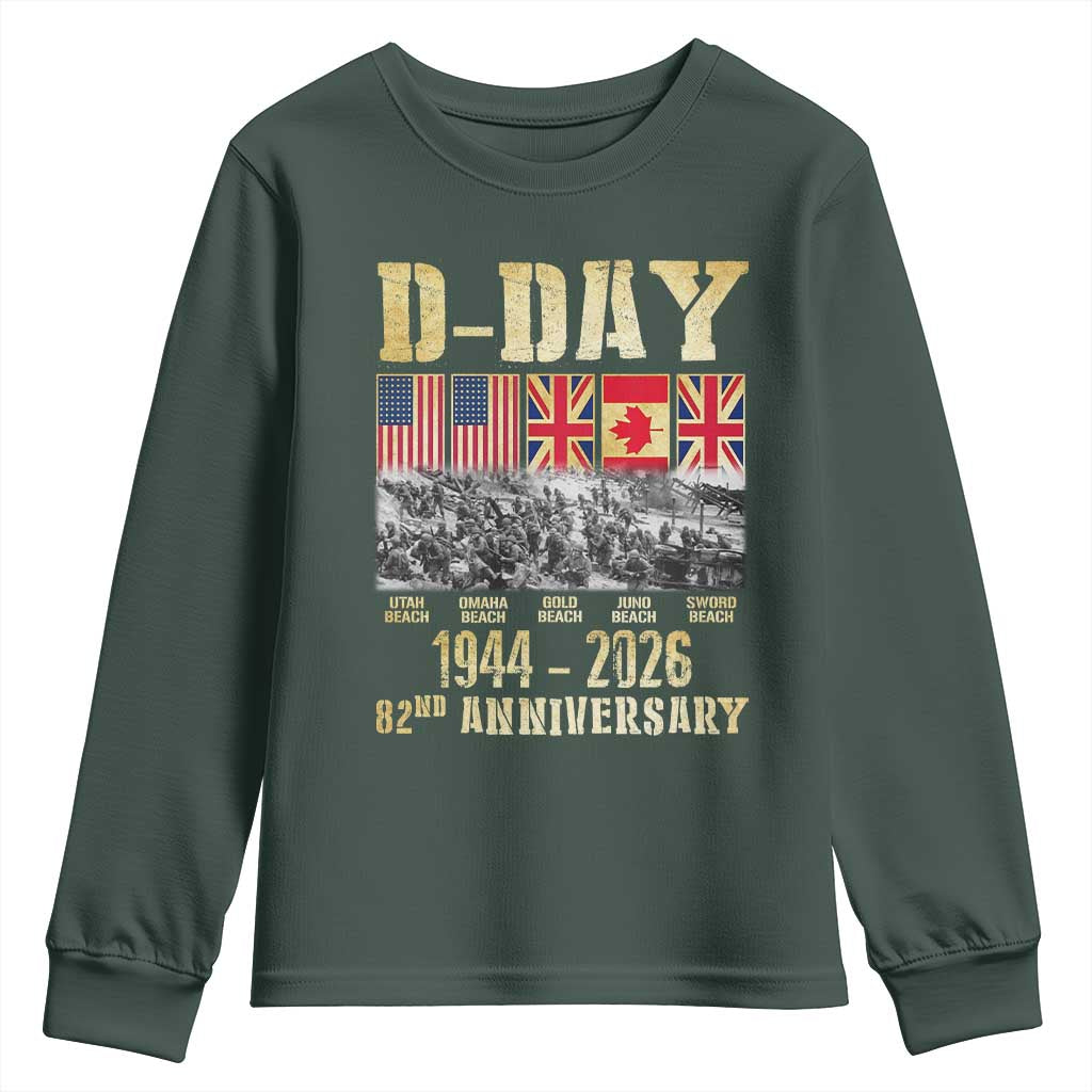 D Day 82nd Anniversary Honor History Normandy WWII Youth Sweatshirt TS11 Dark Forest Green Print Your Wear