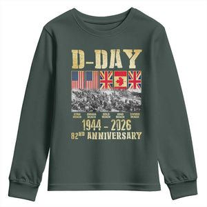 D Day 82nd Anniversary Honor History Normandy WWII Youth Sweatshirt TS11 Dark Forest Green Print Your Wear