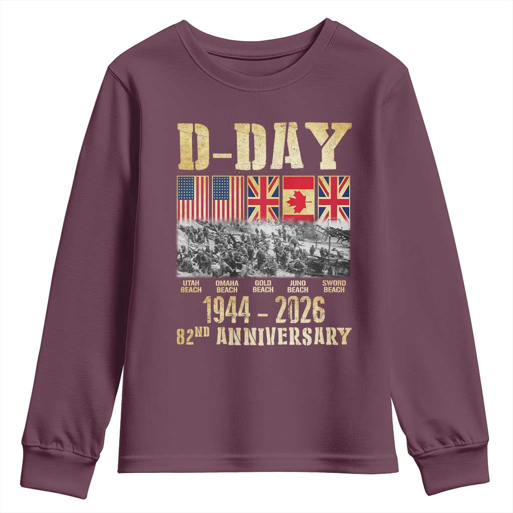 D Day 82nd Anniversary Honor History Normandy WWII Youth Sweatshirt TS11 Maroon Print Your Wear