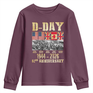 D Day 82nd Anniversary Honor History Normandy WWII Youth Sweatshirt TS11 Maroon Print Your Wear