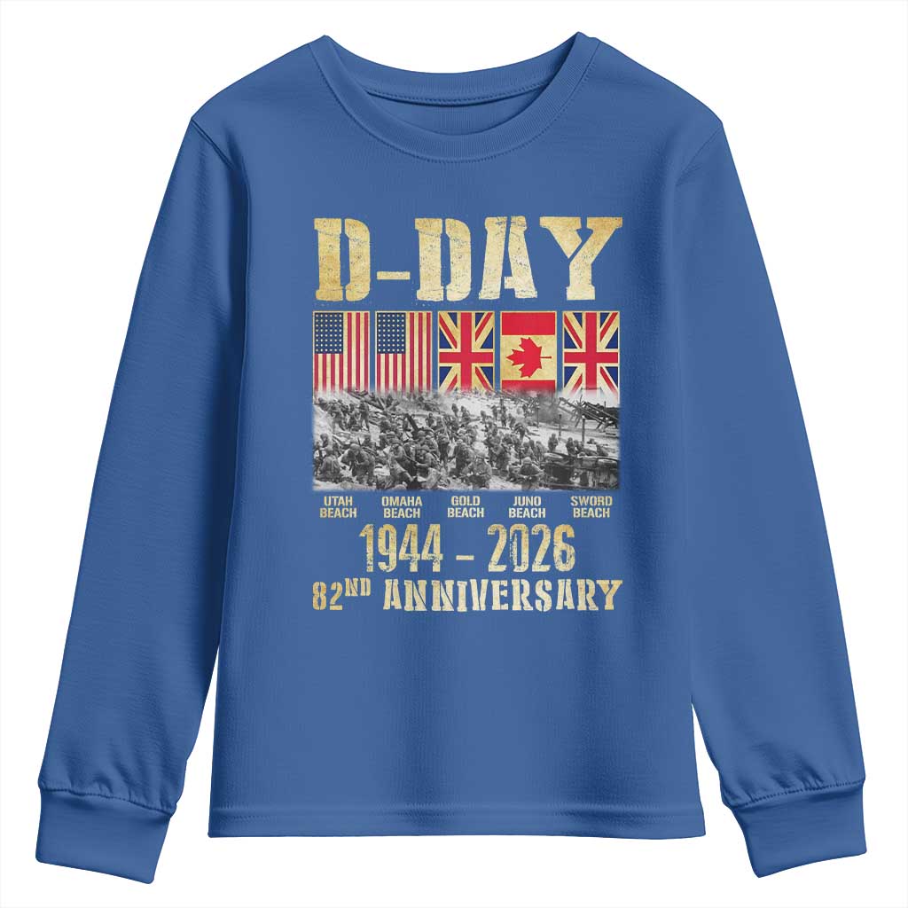 D Day 82nd Anniversary Honor History Normandy WWII Youth Sweatshirt TS11 Royal Blue Print Your Wear