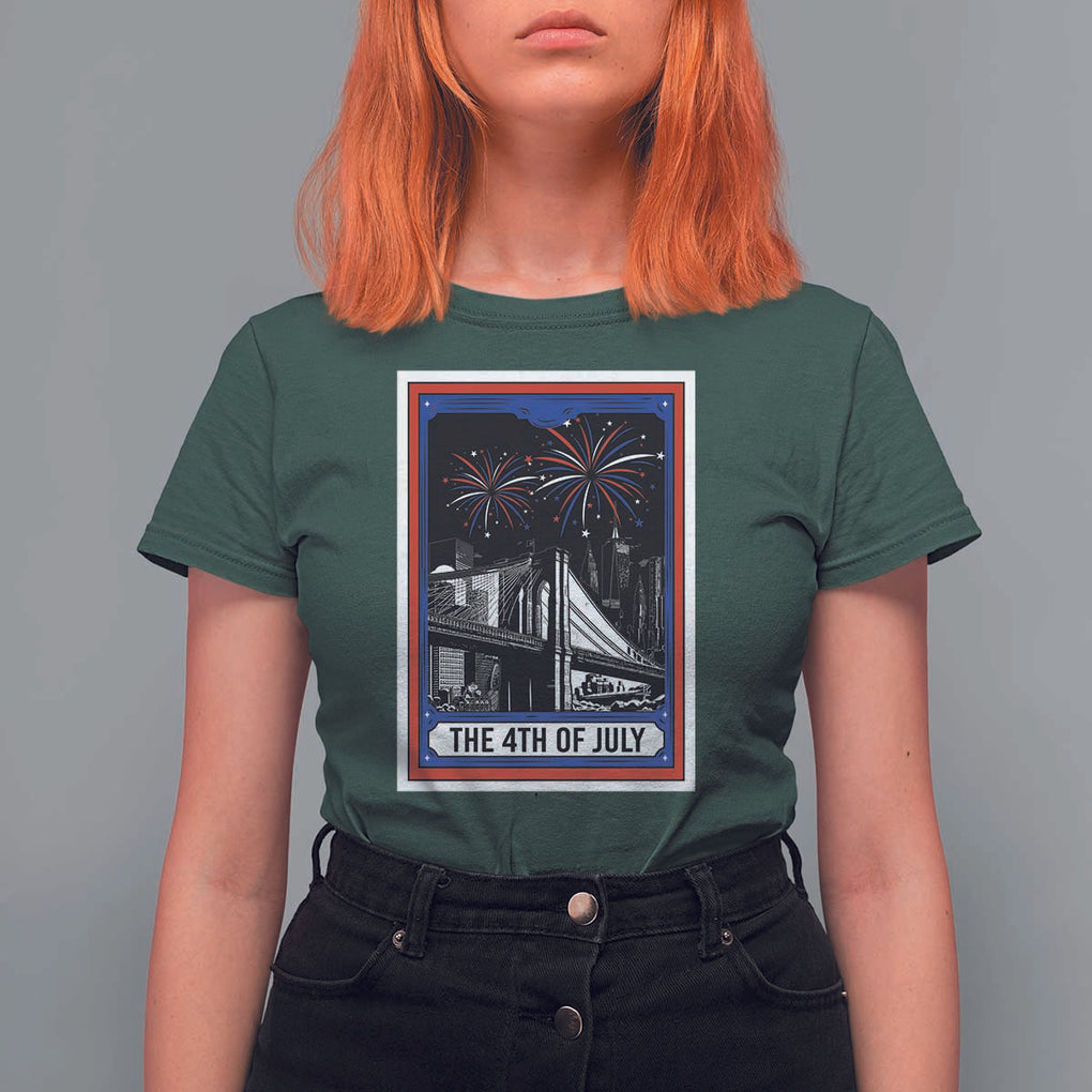 The 4th Of July T Shirt For Women Vintage Tarot Card Dark Magic USA Fireworks TS11 Dark Forest Green Print Your Wear