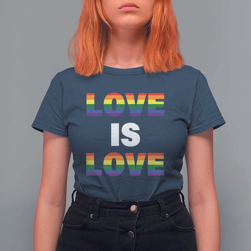 LGBTQ T Shirt For Women Love Is Love Rainbow Gay Pride Queer TS11 Navy Print Your Wear