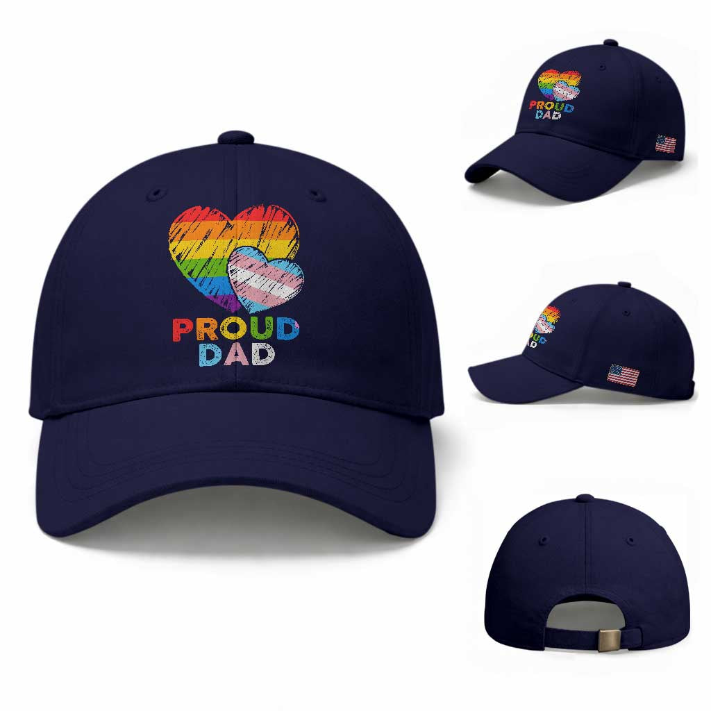 Funny Proud Dad LGBTQ Baseball Cap LGBT Transgender Flag Heart Fathers Day TS11 Baseball Cap Universal Fit Dark Blue Print Your Wear