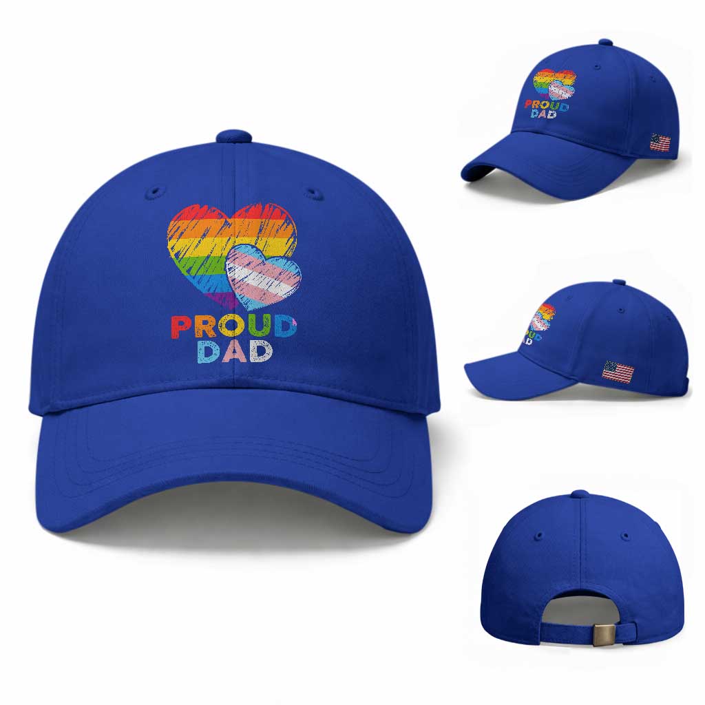 Funny Proud Dad LGBTQ Baseball Cap LGBT Transgender Flag Heart Fathers Day TS11 Baseball Cap Universal Fit Royal Blue Print Your Wear
