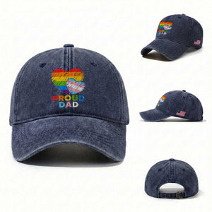 Funny Proud Dad LGBTQ Washed Cotton Baseball Cap LGBT Transgender Flag Heart Fathers Day TS11 Washed Cap Universal Fit Navy Print Your Wear