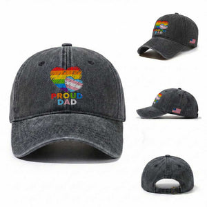 Funny Proud Dad LGBTQ Washed Cotton Baseball Cap LGBT Transgender Flag Heart Fathers Day TS11 Washed Cap Universal Fit Dark Gray Print Your Wear