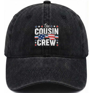 Funny The Cousin Crew 4th Of July Washed Cotton Baseball Cap Patriotic American Family Matching TS11 Washed Cap Universal Fit Black Print Your Wear