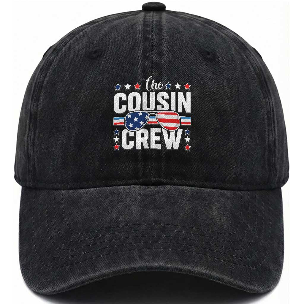 Funny The Cousin Crew 4th Of July Washed Cotton Baseball Cap Patriotic American Family Matching TS11 Washed Cap Universal Fit Black Print Your Wear