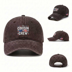 Funny The Cousin Crew 4th Of July Washed Cotton Baseball Cap Patriotic American Family Matching TS11 Washed Cap Universal Fit Dark Brown Print Your Wear