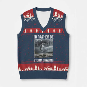 Funny I Would Rather Be Storm Chasing V-Neck Knit Sweater Vest Storm Tornado Lover TS11 Navy Red Print Your Wear