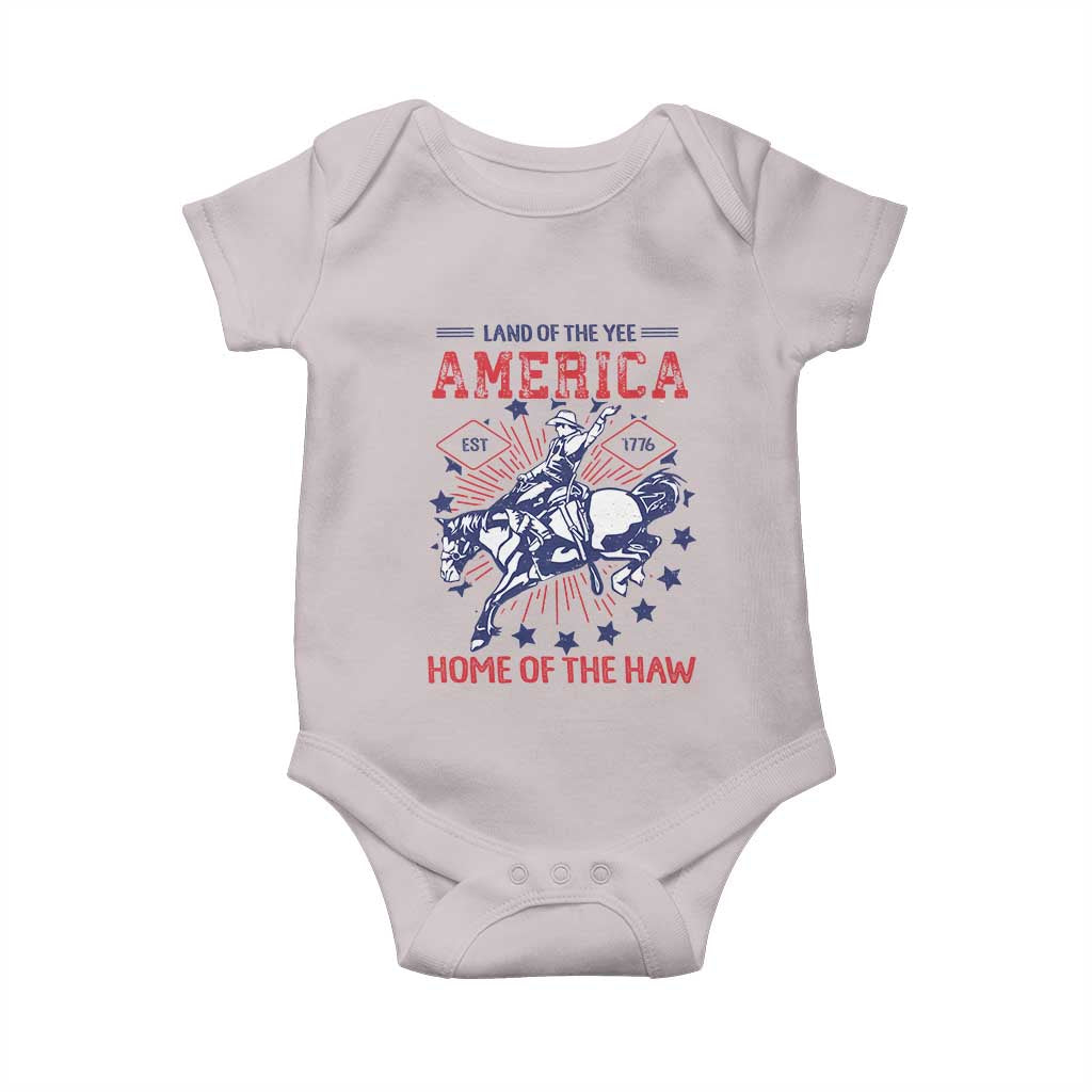 Funny 4th of July Western Cowboy Baby Onesie America Land Of The Yee Home Of The Haw TS11 Ice Gray Print Your Wear