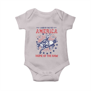 Funny 4th of July Western Cowboy Baby Onesie America Land Of The Yee Home Of The Haw TS11 Ice Gray Print Your Wear