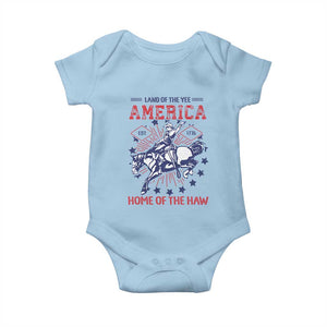 Funny 4th of July Western Cowboy Baby Onesie America Land Of The Yee Home Of The Haw TS11 Light Blue Print Your Wear