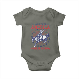 Funny 4th of July Western Cowboy Baby Onesie America Land Of The Yee Home Of The Haw TS11 Military Green Print Your Wear