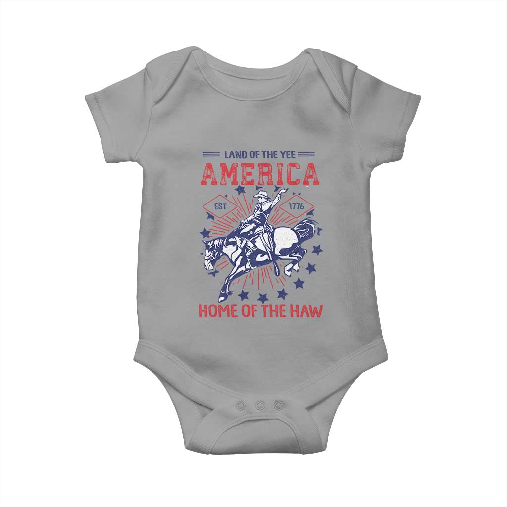 Funny 4th of July Western Cowboy Baby Onesie America Land Of The Yee Home Of The Haw TS11 Sport Gray Print Your Wear