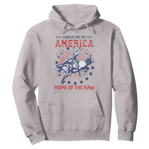 Funny 4th of July Western Cowboy Hoodie America Land Of The Yee Home Of The Haw TS11 Ice Gray Print Your Wear